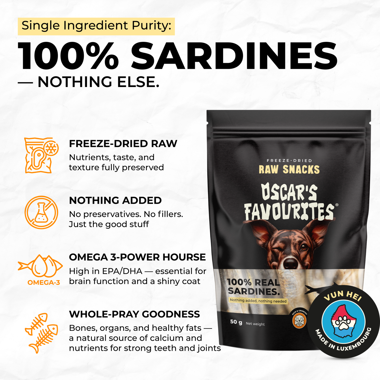 Oscar’s Frysetørkede Sardiner (50g)